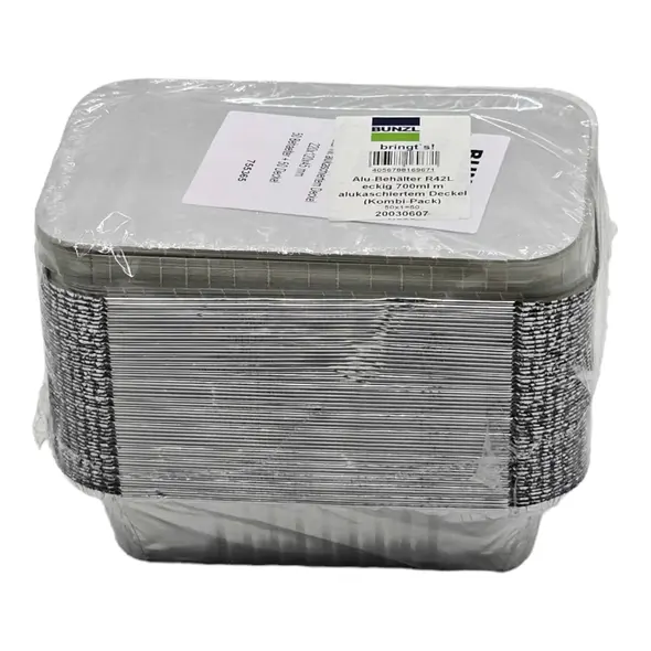 BUNZL Alu-Behalter R42L eckig 700ml m alukaschiertem Deckel (Kombi-Pack) 50 Behälter + 50 Deckel - image 1 | Momjays Afro Markt | KulturCart