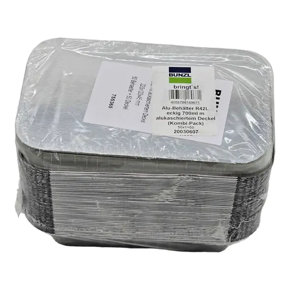 BUNZL Alu-Behalter R42L eckig 700ml m alukaschiertem Deckel (Kombi-Pack) 50 Behälter + 50 Deckel - image 5 | Momjays Afro Markt | KulturCart